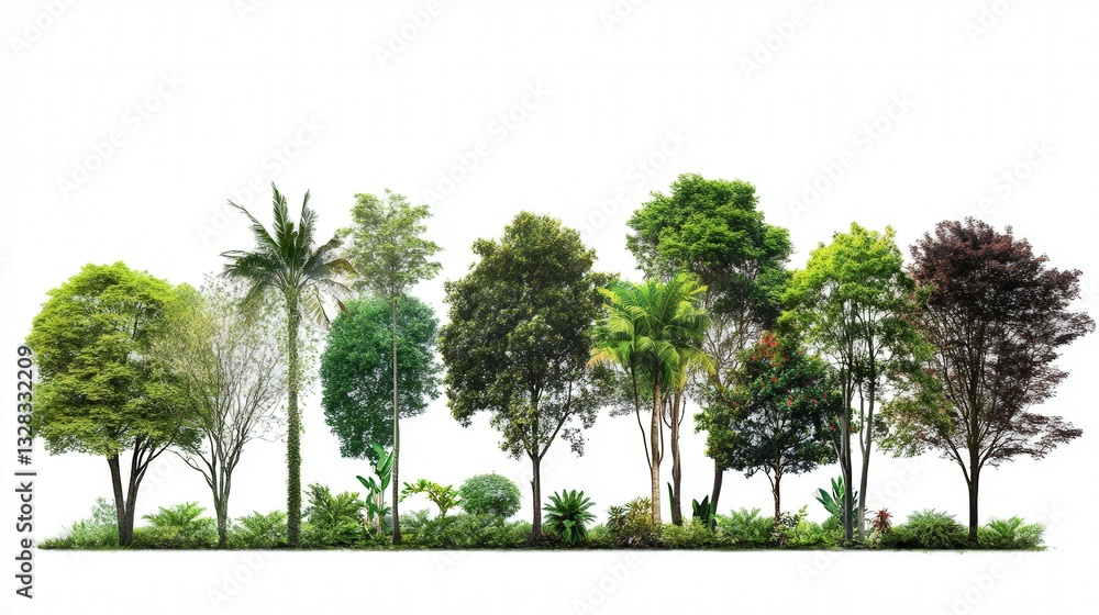 Poster unique rain tree grove with different species of rain trees creating a diverse ecosystem.
