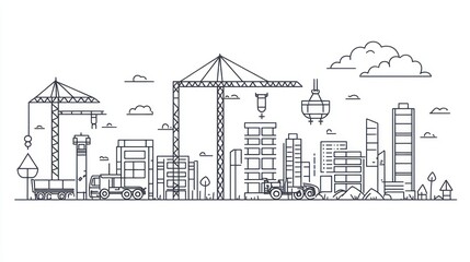 Fototapeta premium Urban Construction Site Line Art