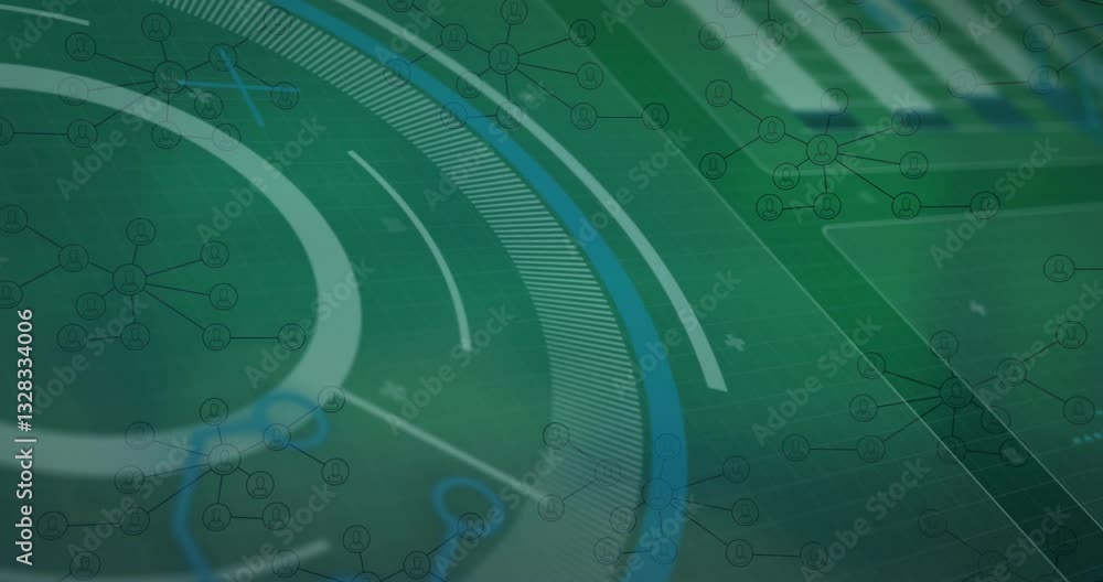 Poster abstract digital network and data processing animation over green background