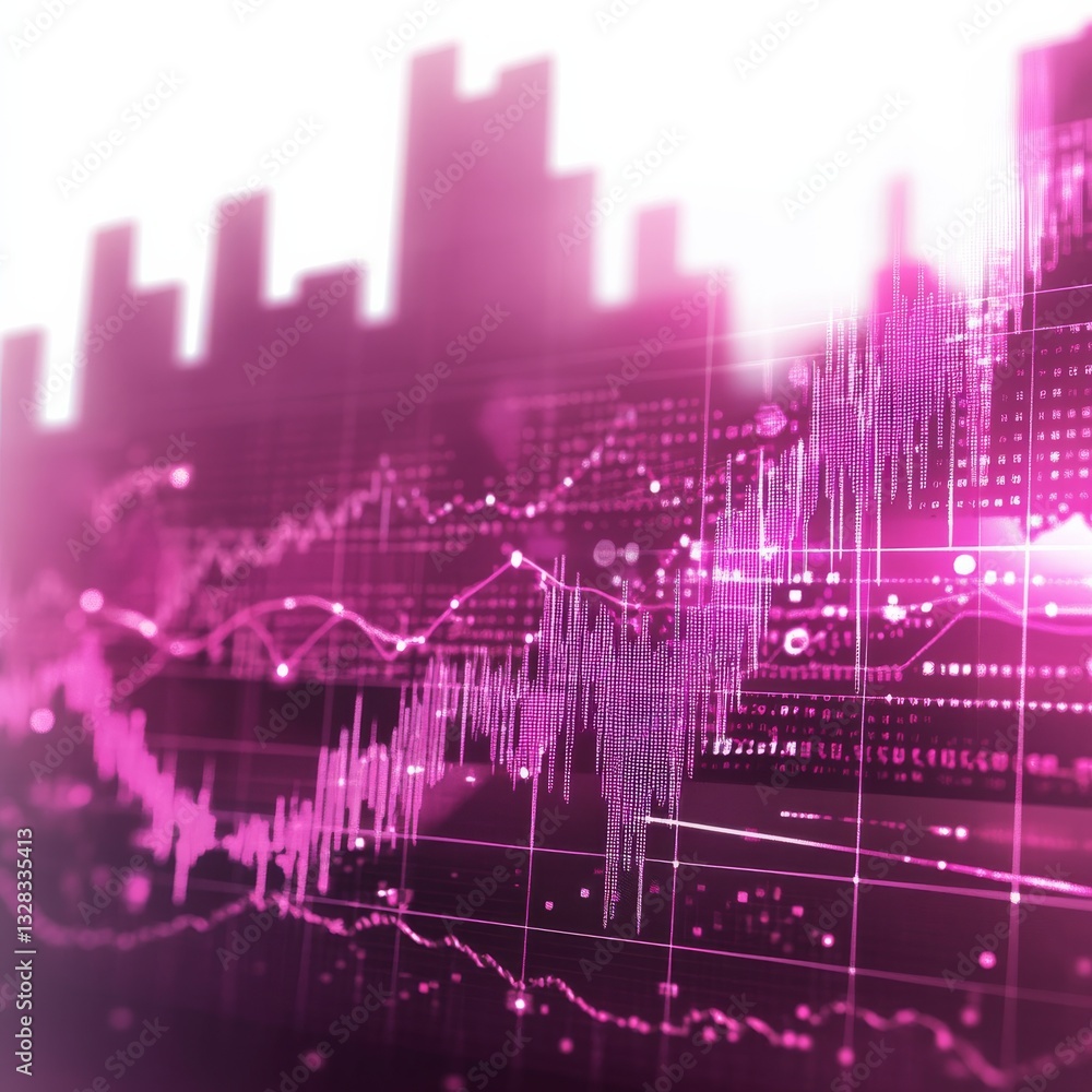 Poster abstract financial graph in pink: data visualization for stocks and market analysis