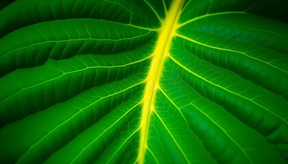 Close-up of an Emerald Leaf with Yellow Veins Detail