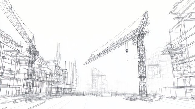 Architectural crane blueprint city, construction design, urban planning, illustration for project proposal - Powered by Adobe