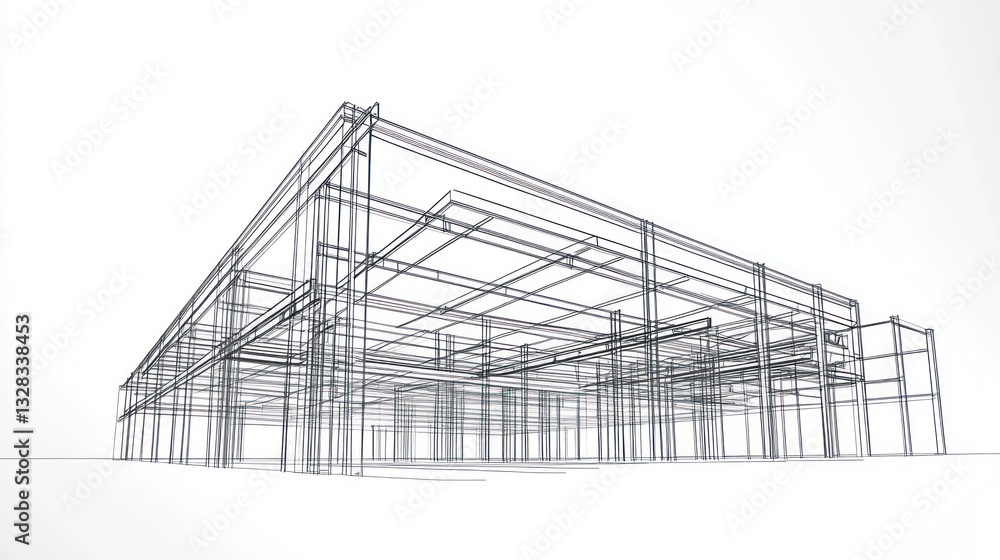 Poster architectural blueprint of a building structure, showcasing framework