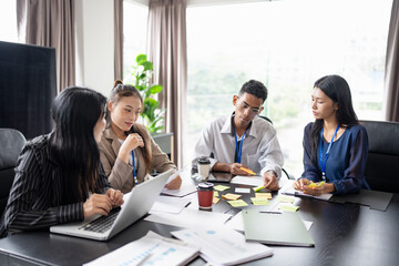 Business asian Multicultural businesspeople working project  working together in office conference ideas in startup at office Diversity leadership and business people