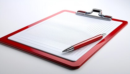 Fototapeta premium A red clipboard with lined paper and a pen resting on it, suggesting organization and note-taking.