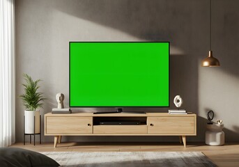 Living Room with Green Screen Tv and Modern Minimalist Design