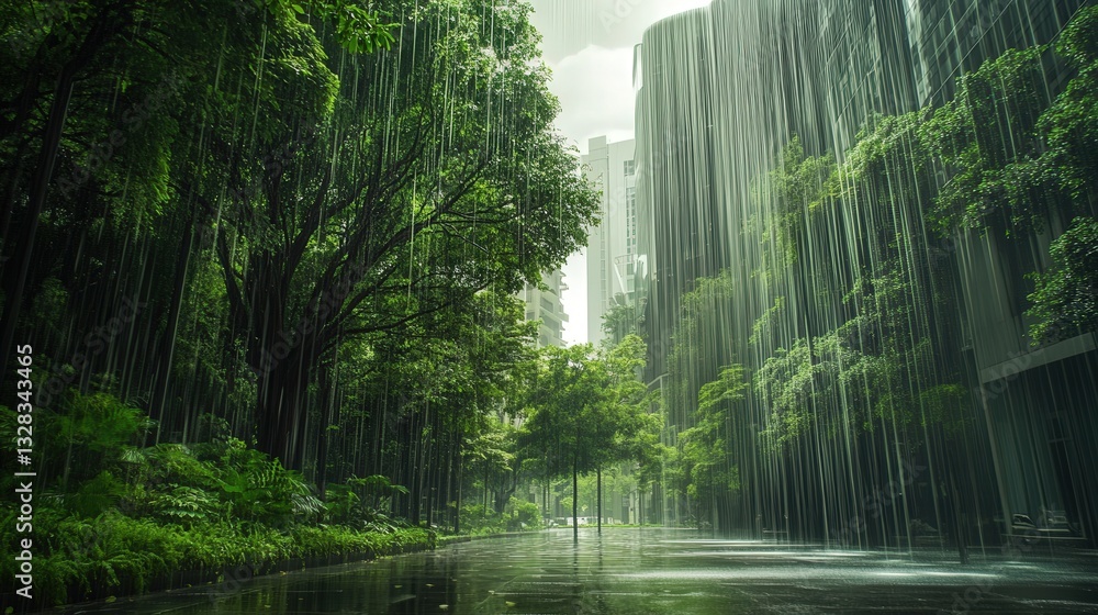 Aufkleber rain trees contribute to creating a microclimate in urban environments.