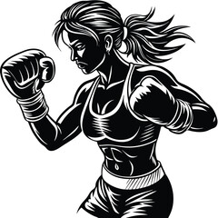 Female boxing player pose vector silhouette