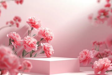 Carnation Pink Background for Celebrations with Space for Text and Podium for Product