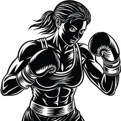 Female boxing player pose vector silhouette