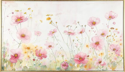 Soft Watercolor Floral Background with Pink and Yellow Blooms