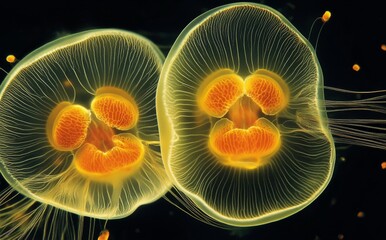 Exploring the Microscopic World: Genus Paramecium Caudatum and Bacterium in Close-up View