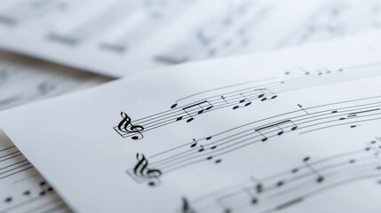 Close-up of sheet music with treble clef, notes, and staves