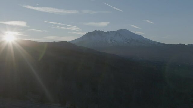 Sunrise at Mt St Helens in the Beautiful Pine Forest Cascade Mountains in Washington USA