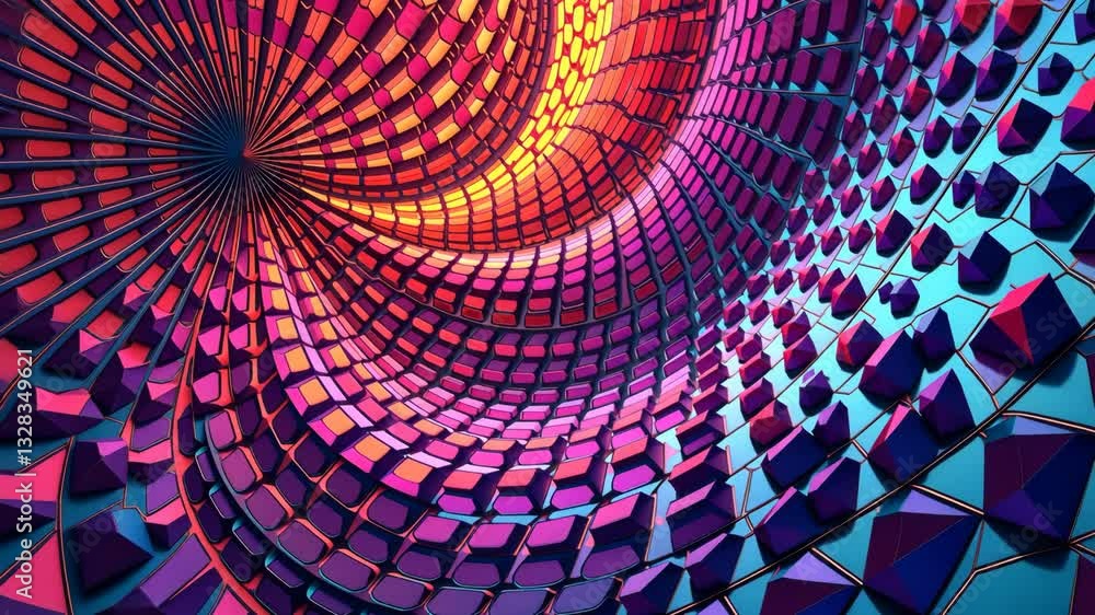 Poster A colorful spiral with many blocks. The blocks are in different colors and sizes. The spiral is very large and takes up most of the image