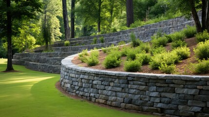 Fototapeta premium park stone retaining walls