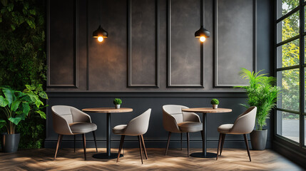 Modern Cafe with Dark Elegant Interior