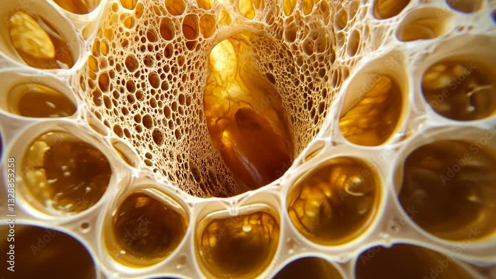 Poster intricate patterns of organic structures display a rich golden hue in a close-up view of natural for