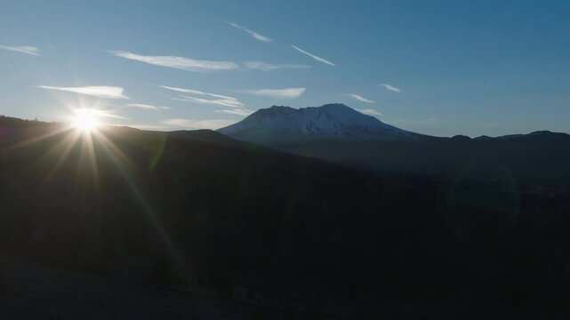 Sunrise at Mt St Helens in the Beautiful Pine Forest Cascade Mountains in Washington USA