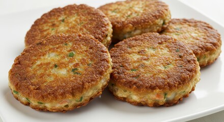 Delicious Golden Brown Fried Fish Cakes Close Up Food Photography