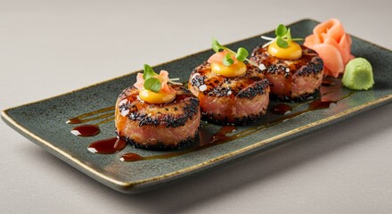 Gourmet Sesame Crusted Tuna Cakes Japanese Cuisine Restaurant Dish Delicious Food