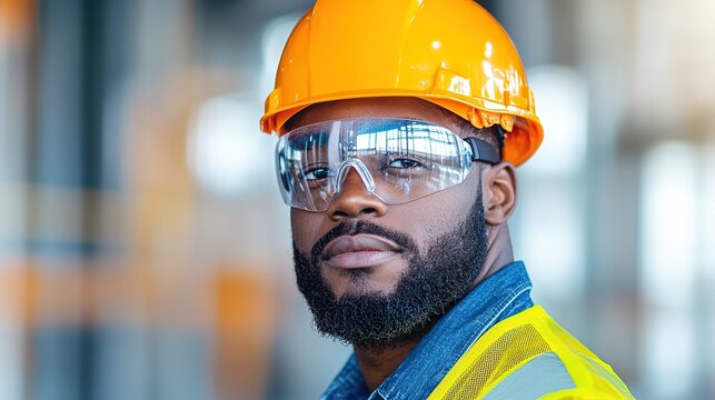 Professional worker in safety gear, focused on construction site.