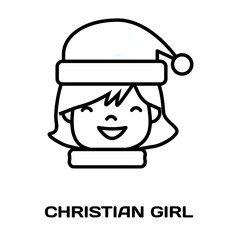 Christian Girl editable stroke outline icon isolated on white background flat vector illustration, black outline, Pixel perfect