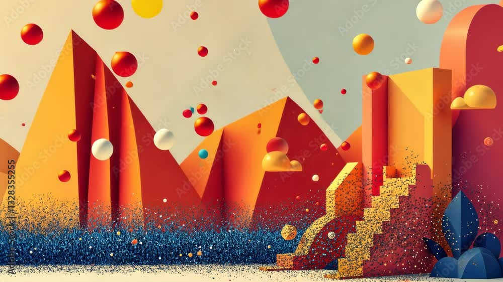 Poster A colorful background with a yellow and orange staircase. The staircase is made of blocks and is located in the middle of the background