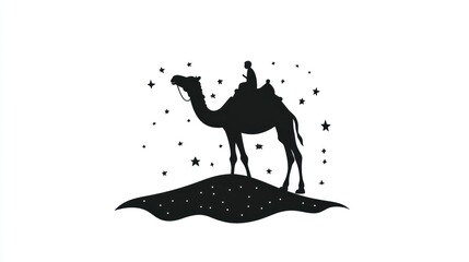 Obraz premium Silhouette camel rider desert night stars