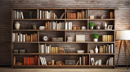 Obraz premium organized wooden bookshelf