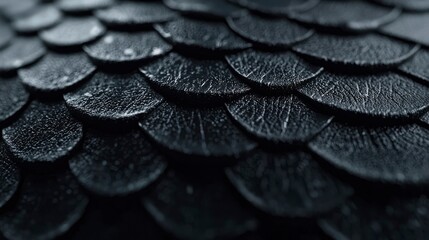 Fototapeta premium Close-up view of dark, overlapping scales with intricate textures