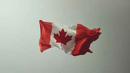A Canada flag rippling gently as if in the wind, displayed on a solid pale grey background.