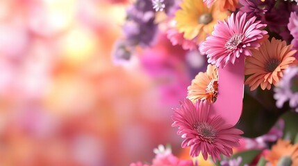 Colorful, vibrant bouquet of gerbera daisies with soft, blurred background