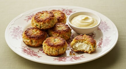 Delicious Golden Brown Crab Cakes with Creamy Sauce on a Plate