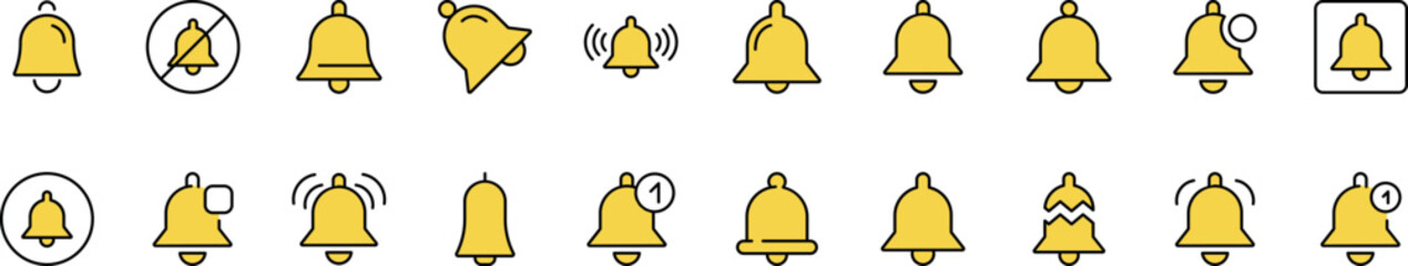 Yellow Bell Filled Color Icon Set. Minimalistic Linear Pictogram for Web and Graphic Design, Apps, Banners, Social Network and Cards