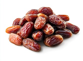 Pile of dates isolated on a white background with a clipping path, isolated in a studio. Isolated on a pastel background. Side view. 