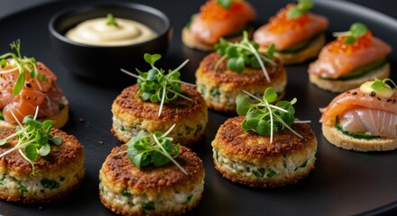 Gourmet Appetizers Mini Crab Cakes Smoked Salmon Canap s Platter