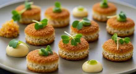 Gourmet Chicken Salad Sandwiches Appetizers Fine Dining Restaurant Food Close Up