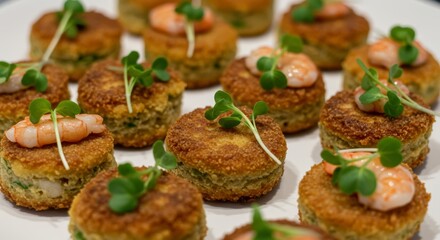 Delicious Shrimp Herb Cakes Appetizer Platter Gourmet Food Catering Party