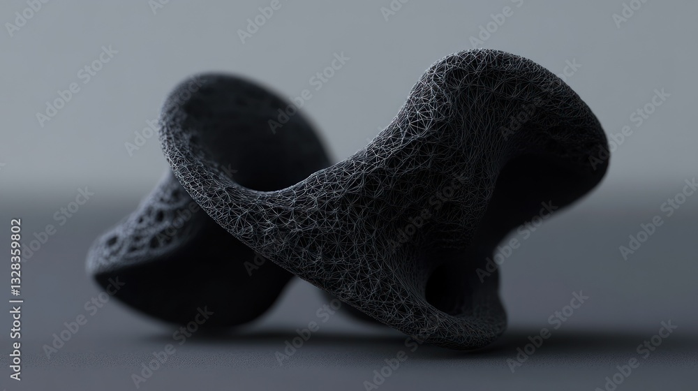 Poster a detailed image of a black abstract textured object