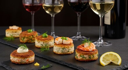 Gourmet Seafood Cakes with Wine Pairing Appetizer Platter