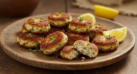 Delicious Crispy Fish Cakes with Lemon and Thyme Gourmet Food Photography