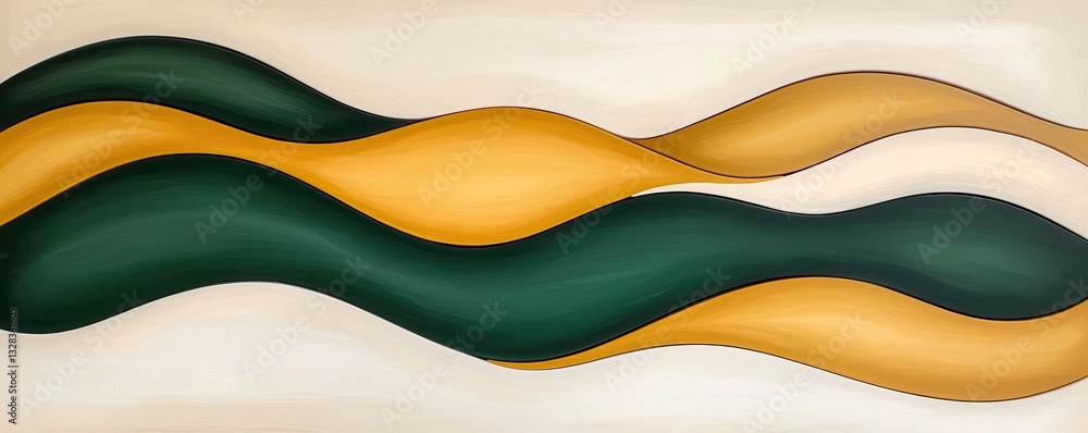 Poster Abstract waves in green and gold create a fluid, dynamic composition, evoking a sense of movement and tranquility.