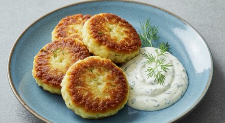 Delicious Golden Brown Potato Pancakes with Creamy Dill Sauce