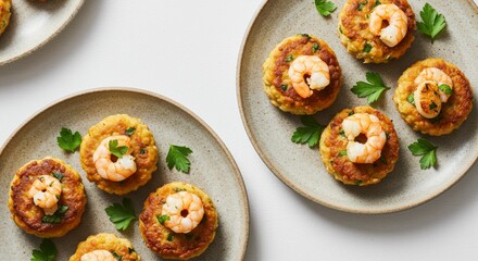 Delicious Shrimp and Rice Cakes Appetizer Gourmet Food Photography