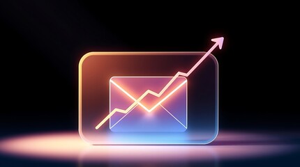 Email Marketing Growth Concept with Neon Email Icon and Increasing Graph for Business Success
