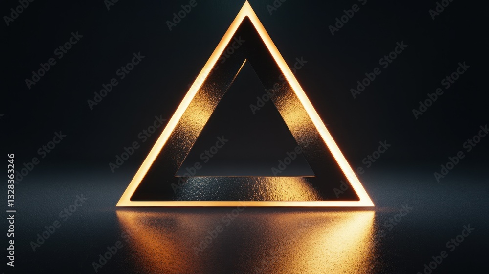 Poster a modern illuminated triangular shape displayed on a dark surface