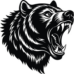 Fototapeta premium Fierce Roaring Bear Silhouette Vector - Minimal Monochrome Logo Icon for Bold Wildlife Design