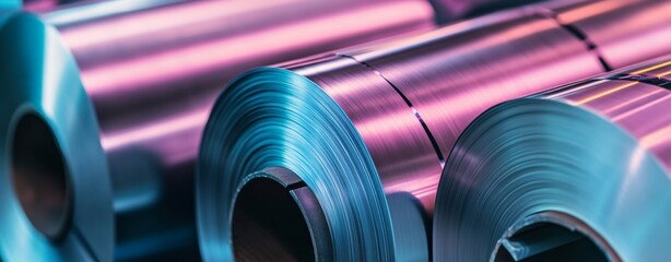 Galvanized Steel Sheet Rolls and Metal Coils in a Factory Warehouse