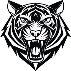 Roaring Tiger Silhouette Logo in Monochrome Style